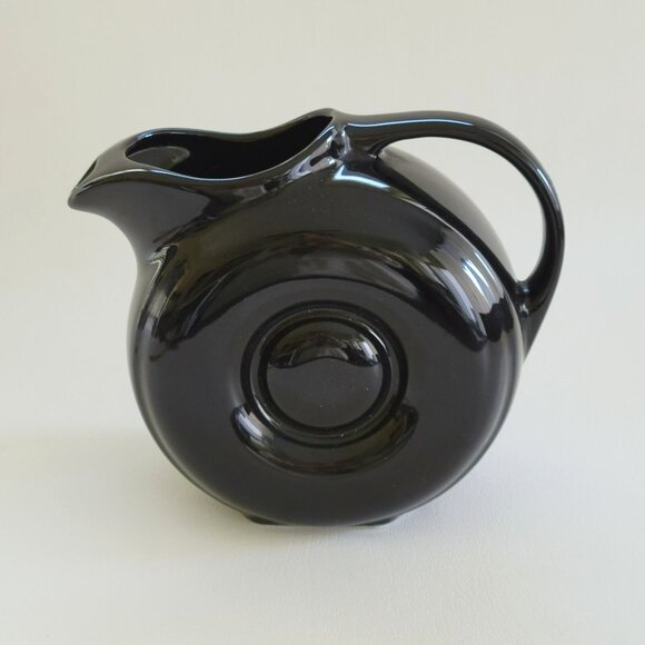 Vintage Black Art Deco Ceramic Water Pitcher, Embossed Circle Design, Retro MCM - Picture 10 of 10